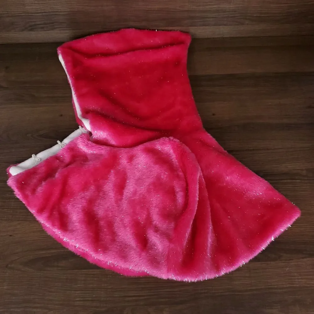 Pink Fur Hooded Cape‎ Youth Kids Silver Lurex White Fleece Lined Costume New